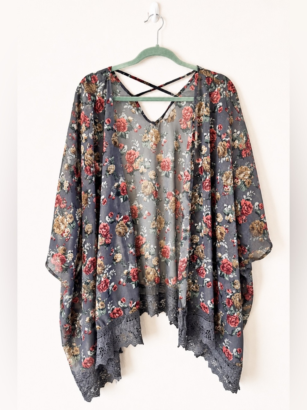 Lovesick Floral Kimono Boho Festival Fairy Grunge Layering Lace Duster 2/3 G61